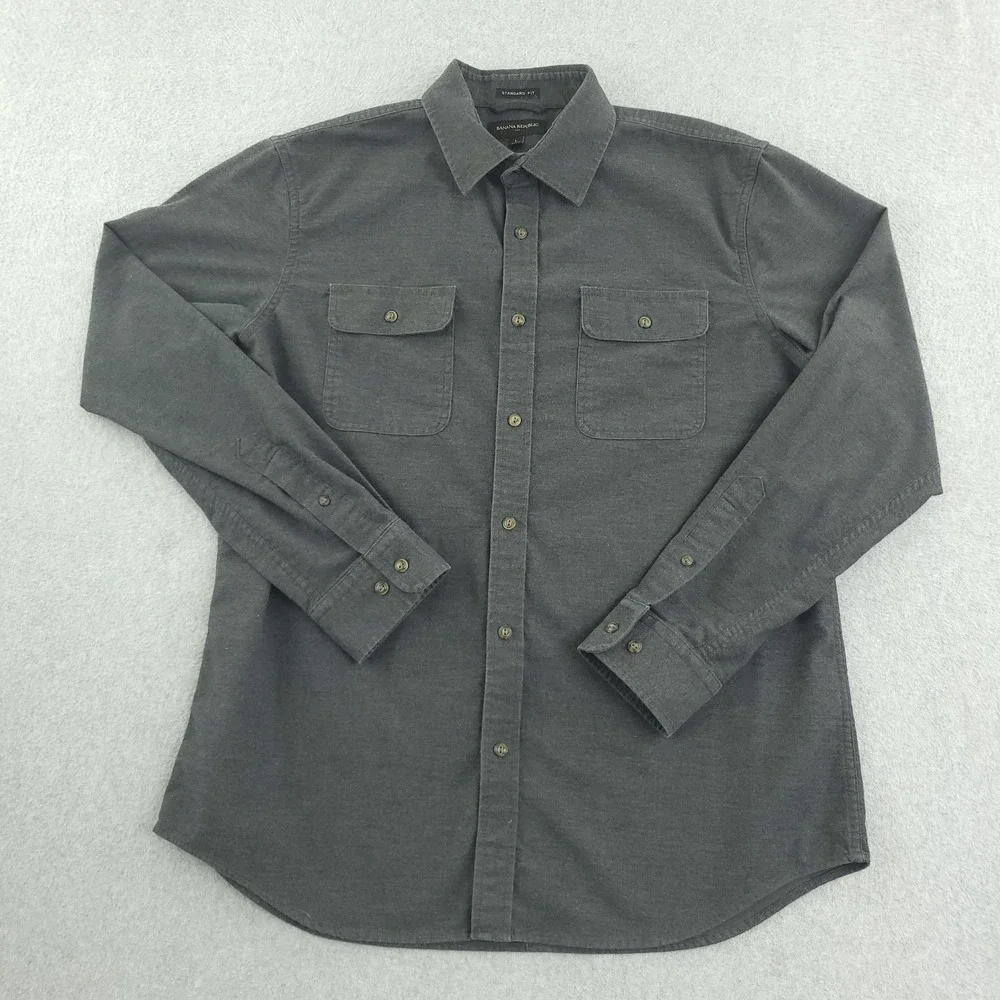 Banana Republic Shirt Mens L Gray Solid Long Sleeve Flannel Button Up Casual